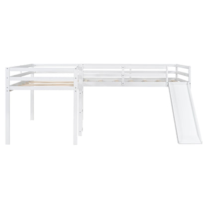 L Shaped Loft Bed With Ladder And Slide, white finish, HouseOfZazla on Tampa Home & Garden Store