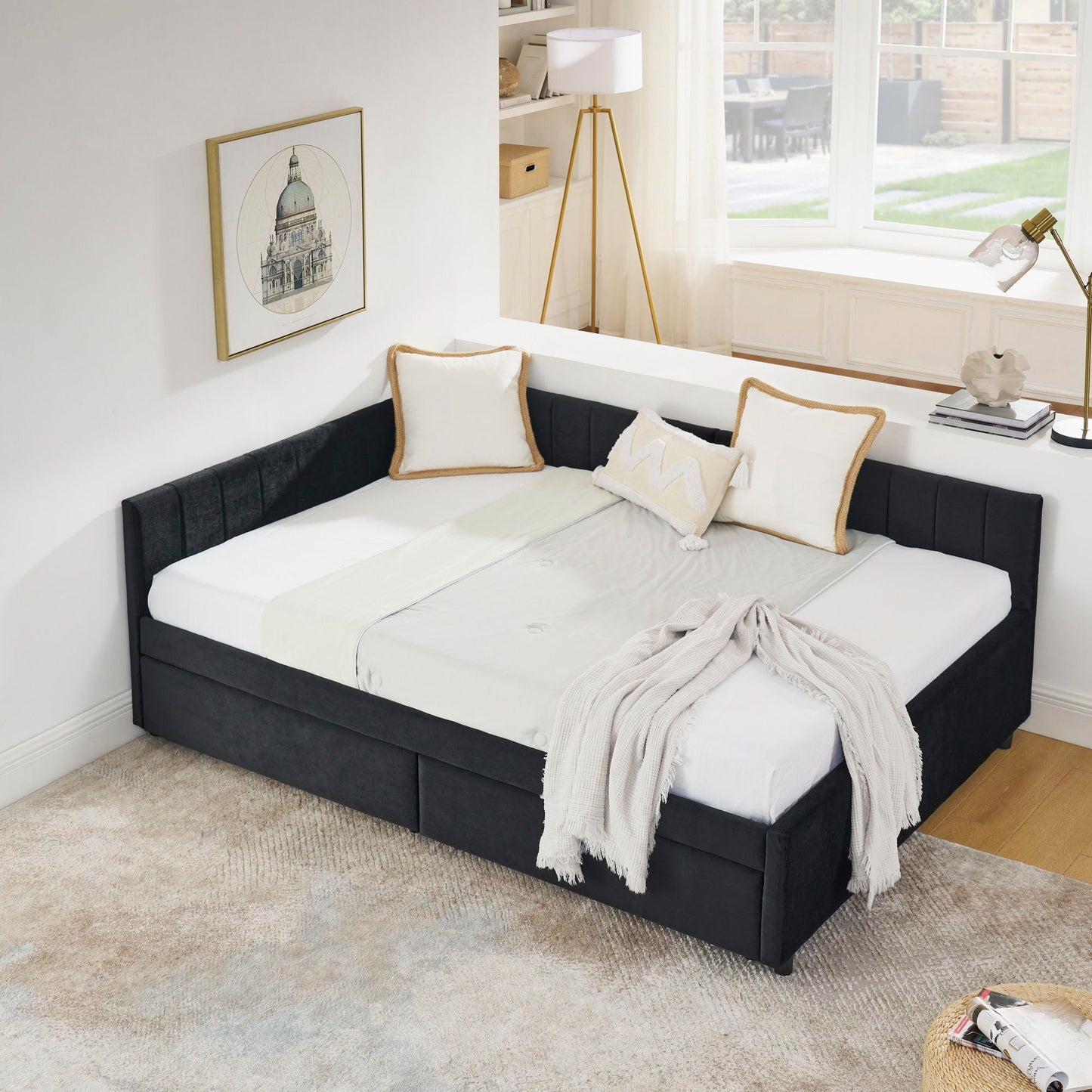 Upholstered Tufted Daybed Frame with Storage