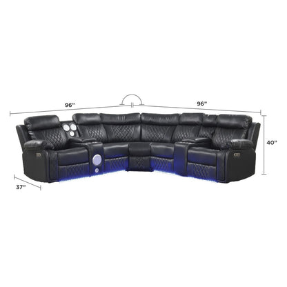 Lacrosse power reclining sectional sofa black leather by HouseOfZazla with LED lighting on Tampa Home & Garden Store