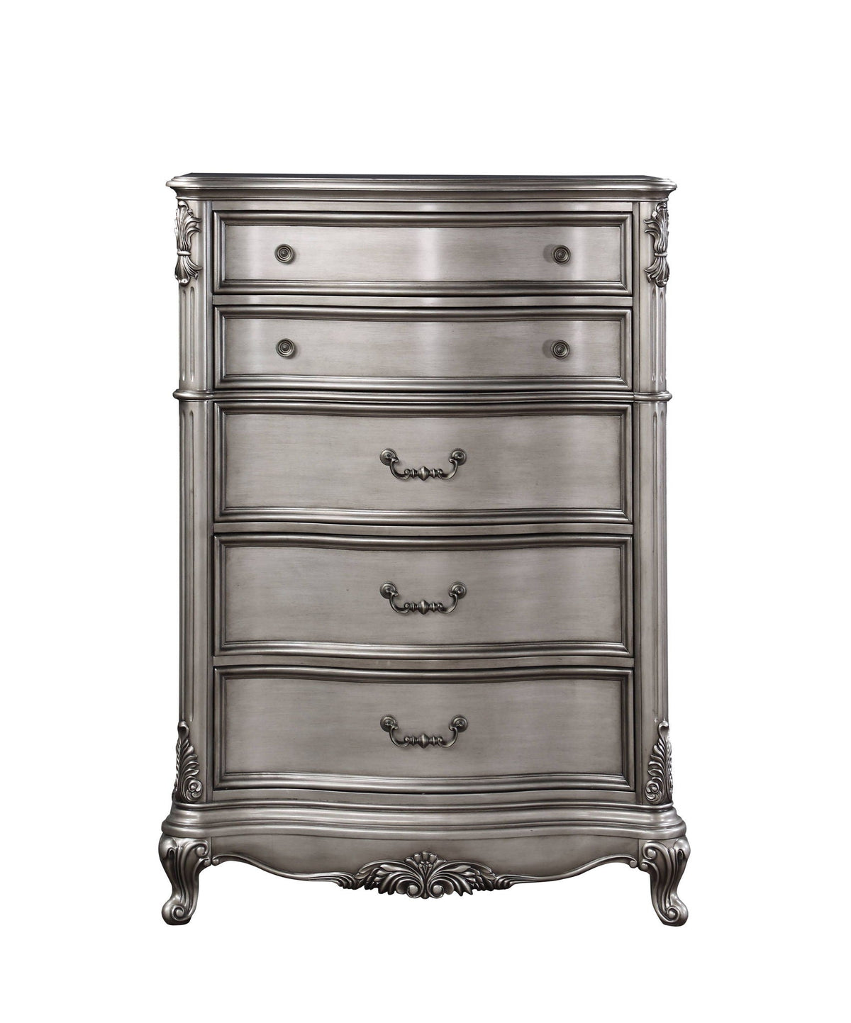 Ariadne antique silver accent chest with intricate detailing and drawers on Tampa Home & Garden Store
