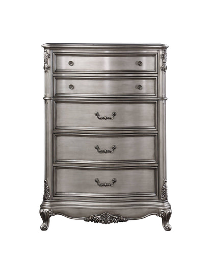 Ariadne antique silver accent chest with intricate detailing and drawers on Tampa Home & Garden Store