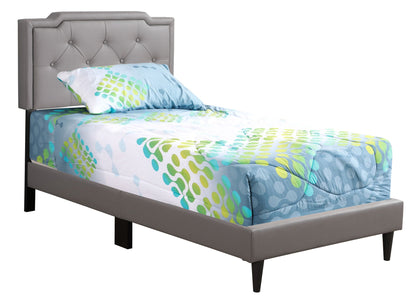 Button tufted gray upholstered bed by HouseOfZazla with padded headboard and tapered legs on Tampa Home & Garden Store