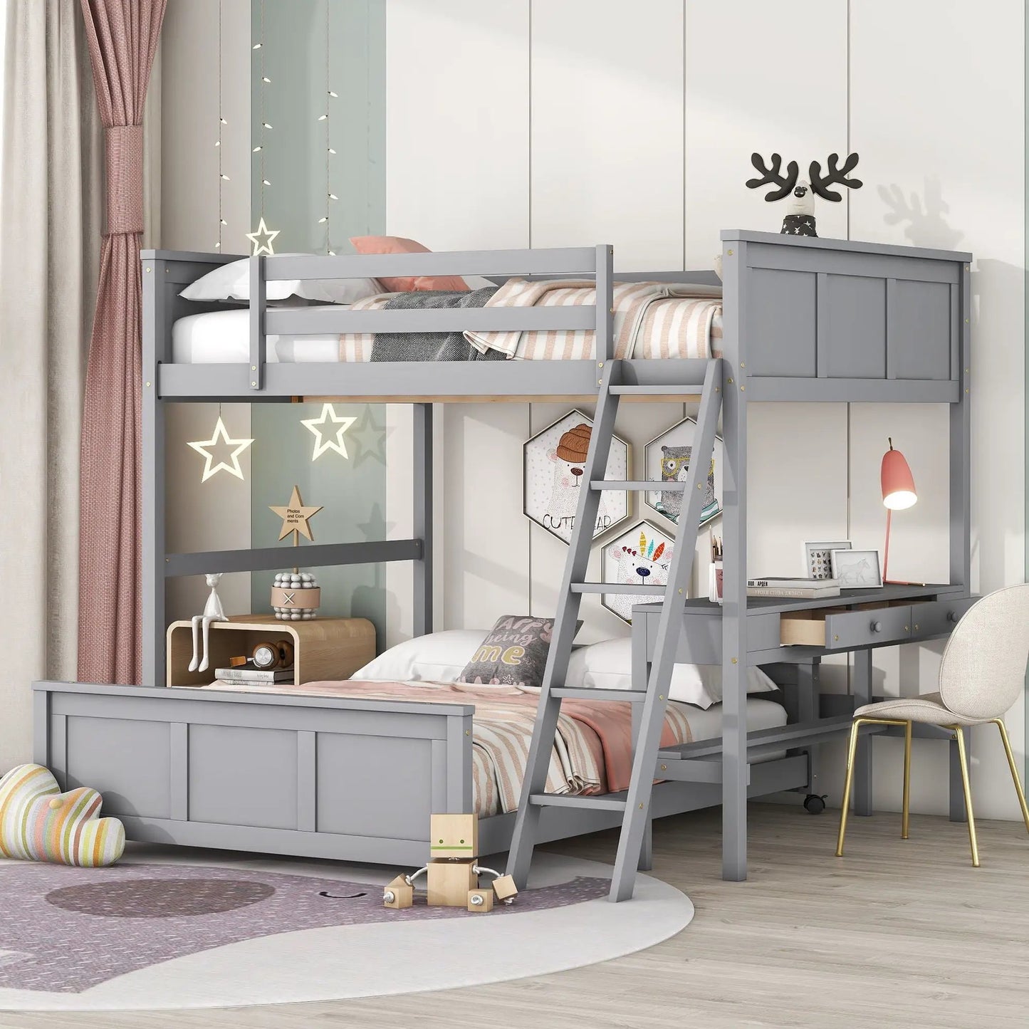 Full Over Full Bunk Bed With Desk and Storage