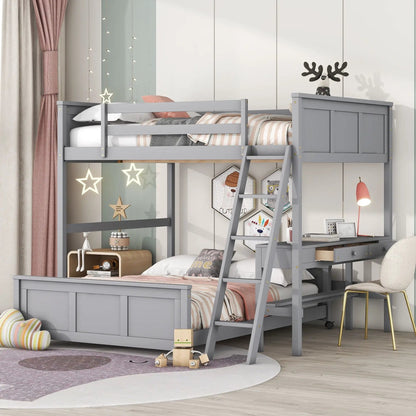 Full Over Full Bunk Bed With Desk and Storage