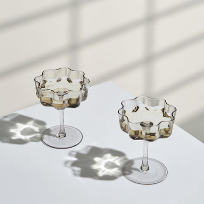 Flower Wave Coupe Cocktail Glasses Set For Two