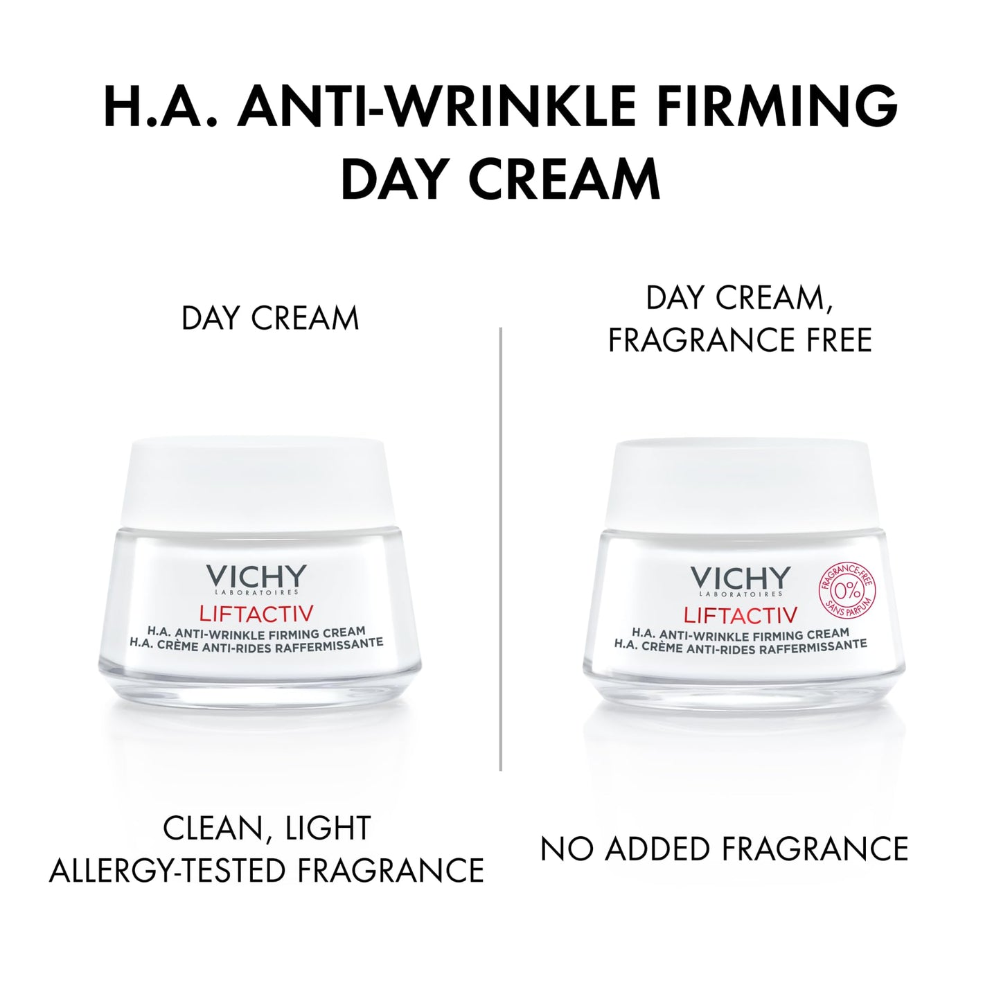 Vichy Liftactiv H.A. Anti-Wrinkle Firming Day Cream jars, two white bottles on Tampa Home & Garden Store