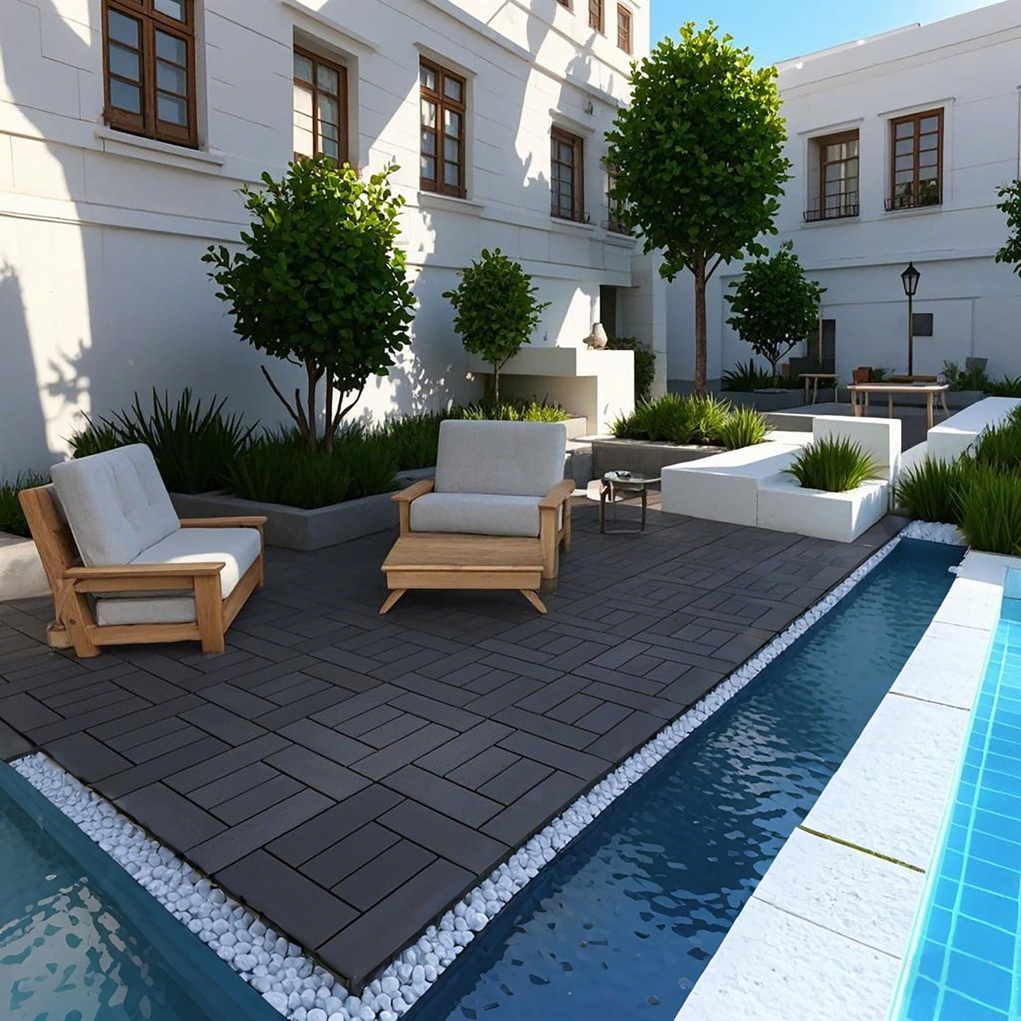 Patio Diy Module Interlocking Decking Tiles dark grey outdoor deck with seating HouseOfZazla on Tampa Home & Garden Store
