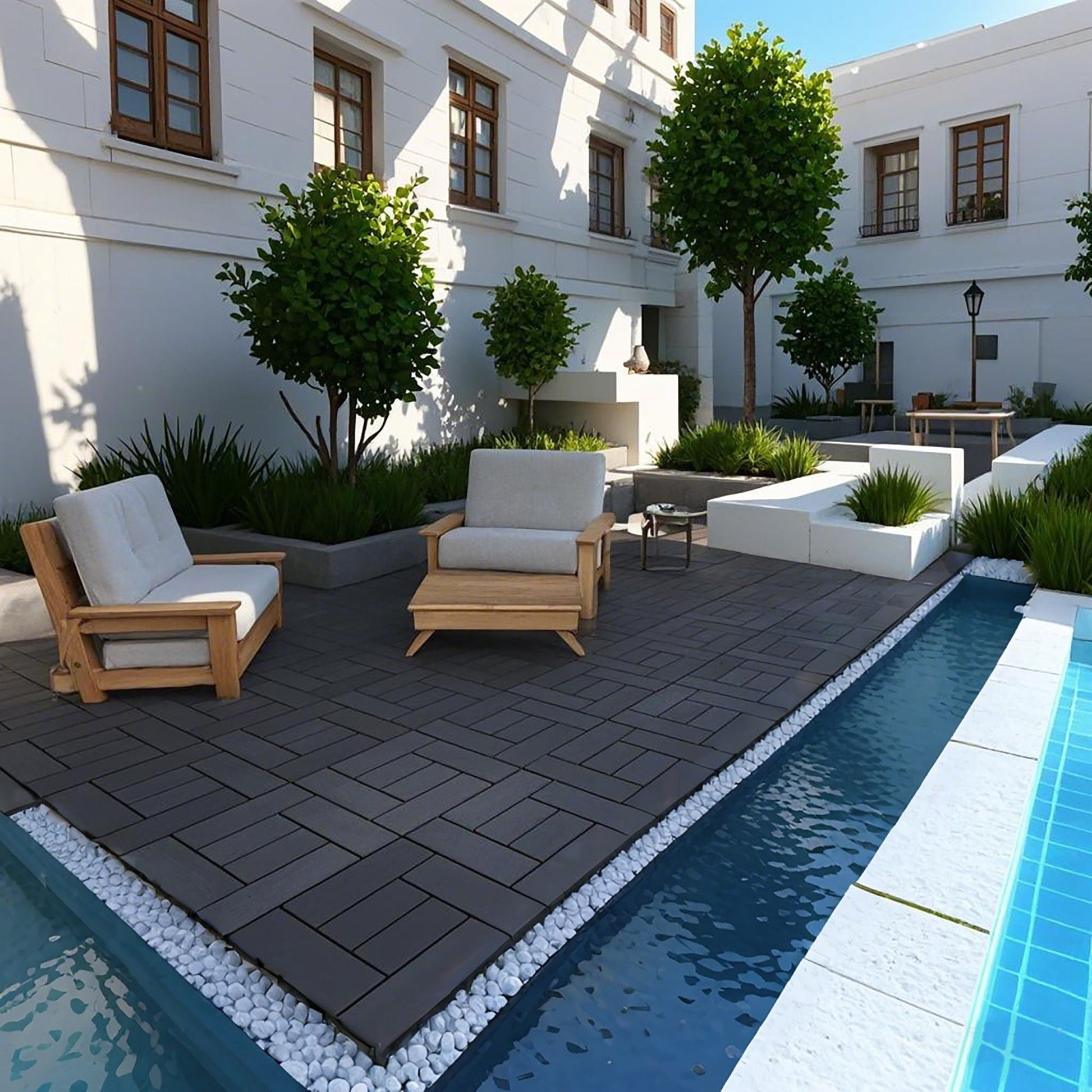 Patio Diy Module Interlocking Decking Tiles dark grey outdoor deck with seating HouseOfZazla on Tampa Home & Garden Store