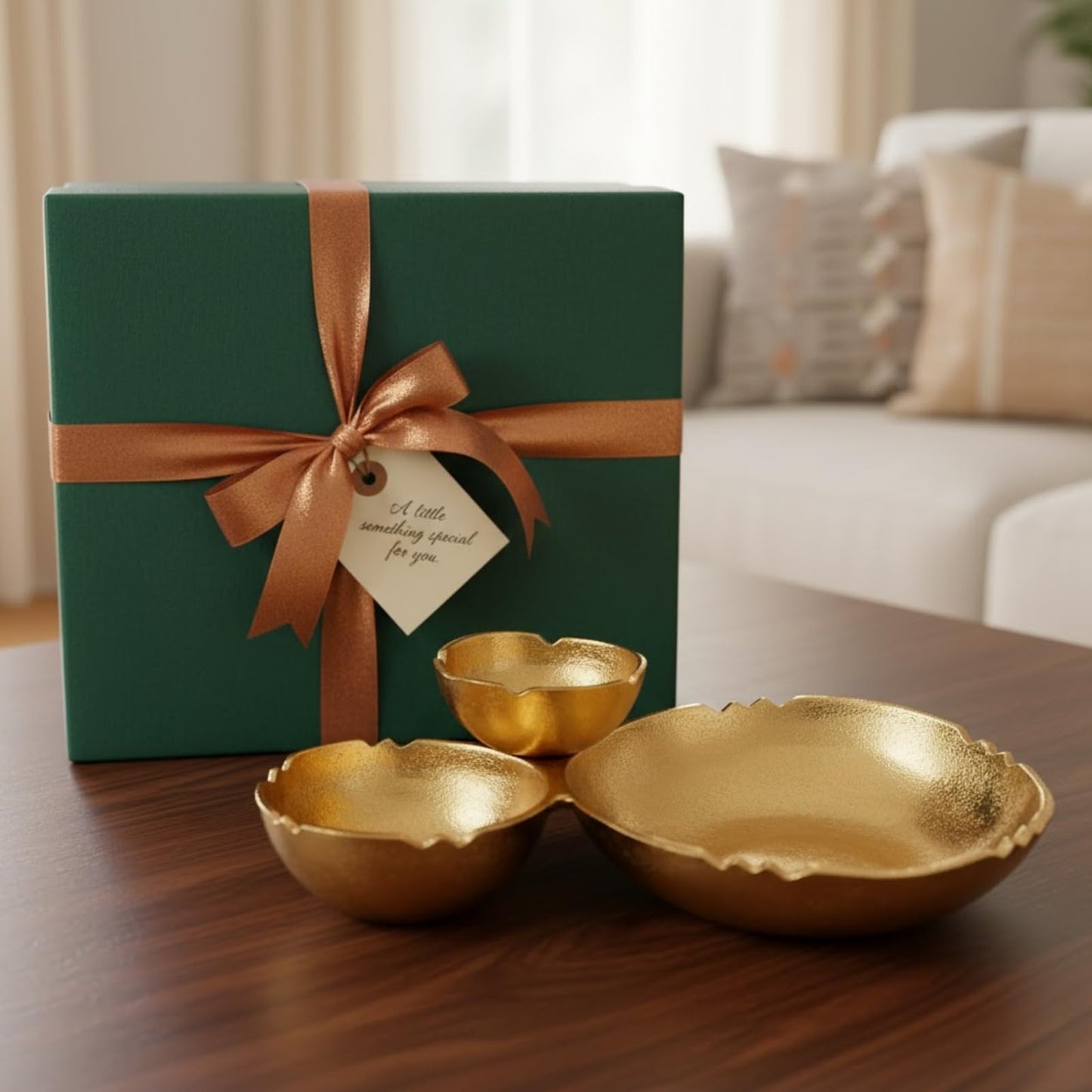 Set Of 3 Gold Clusters And A Decorative Tray