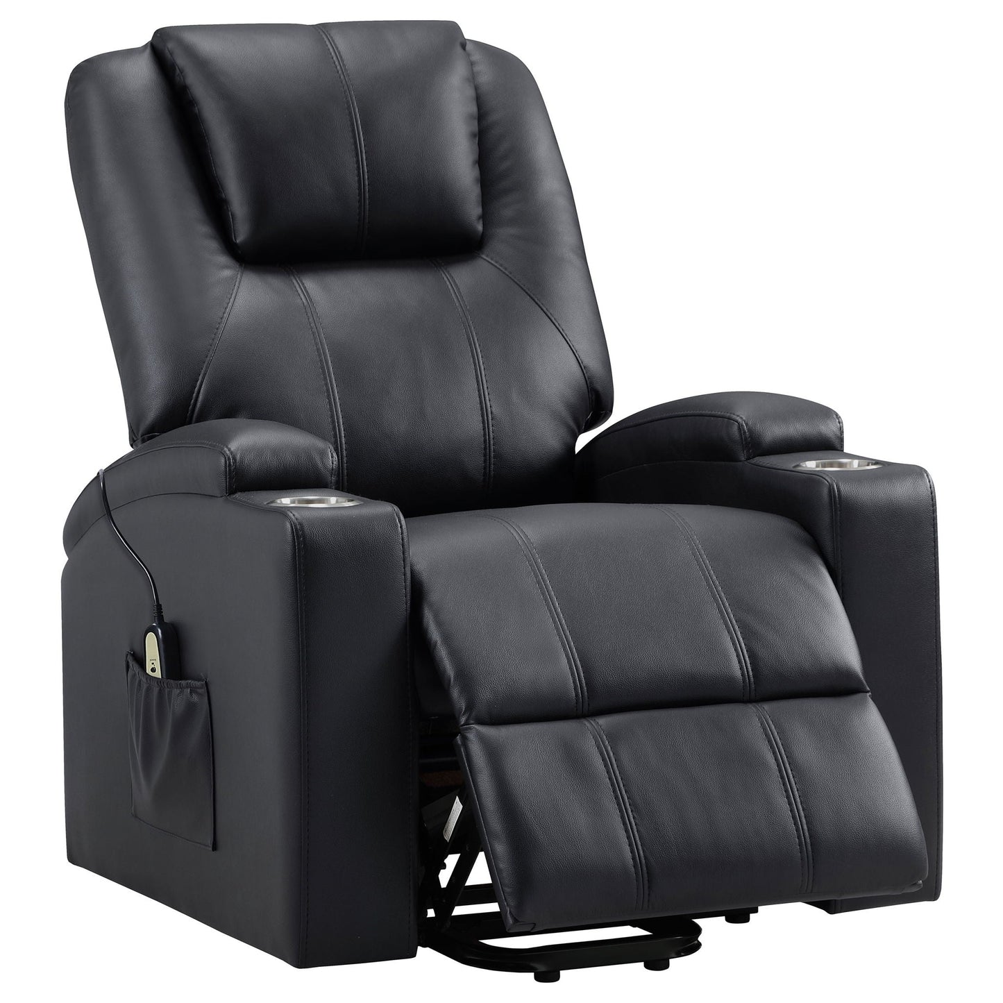 Macklin power lift massage recliner with heat in black leather dual cupholders HouseOfZazla on Tampa Home & Garden Store