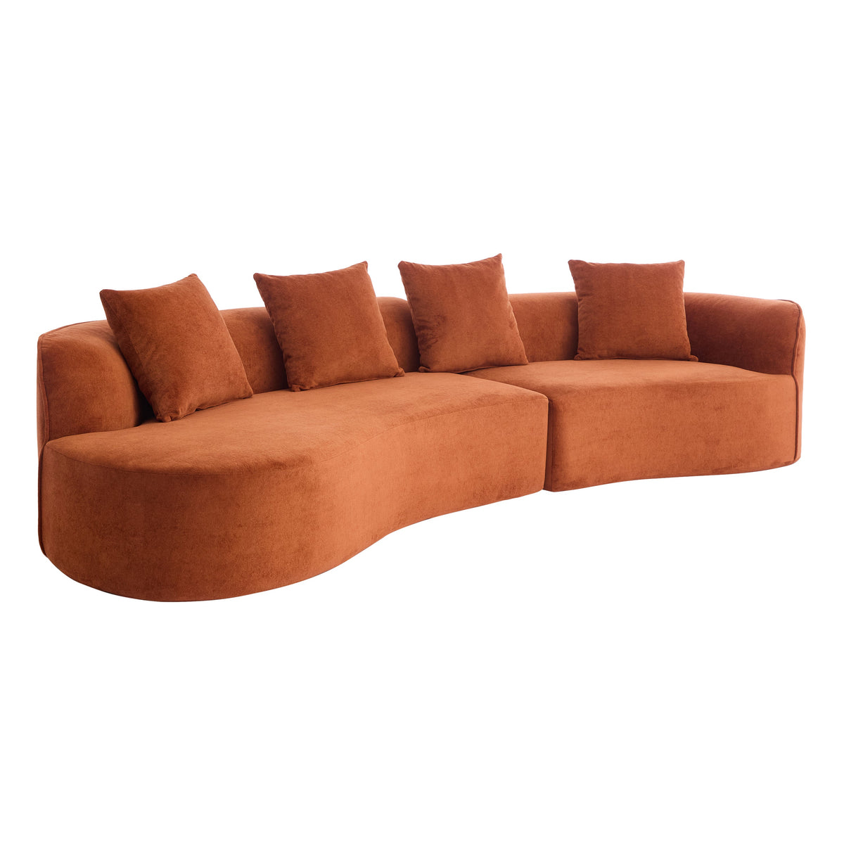 126-inch curved sectional sofa in dark orange upholstery with full-foam cushions on Tampa Home & Garden Store