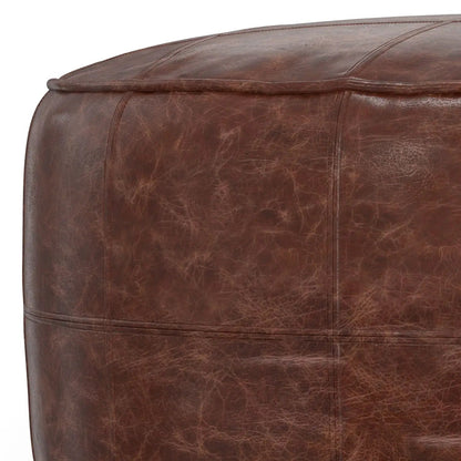 Connor - Handcrafted Round Pouf, brown leather accent pouf by Unique Piece Furniture on Tampa Home & Garden Store