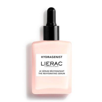 Hydragenist Lierac Rehydrating Serum bottle with pink glass and black dropper, face serum on Tampa Home & Garden Store
