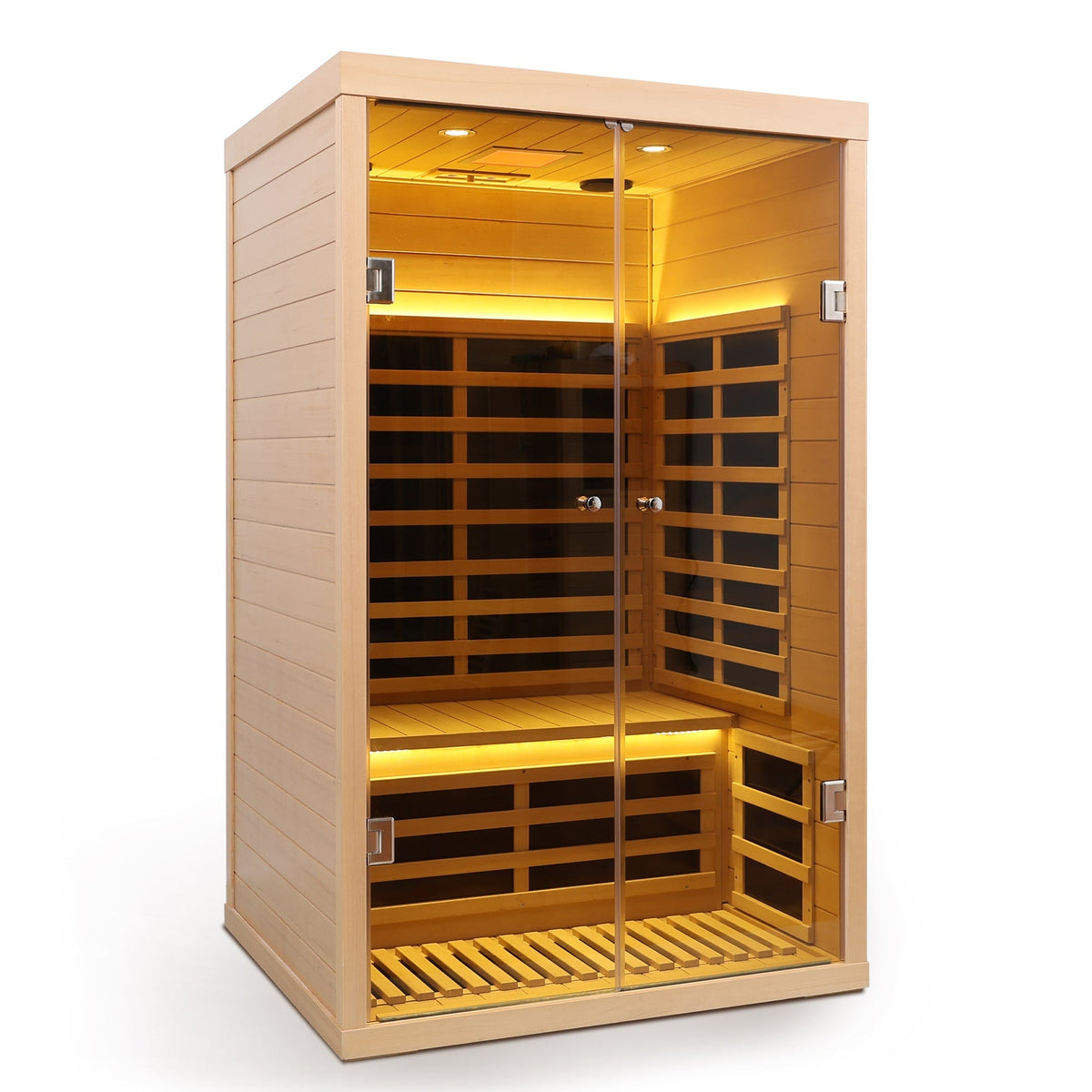 Hemlock infrared double sauna with glass doors, 2-person indoor luxury unit on Tampa Home & Garden Store