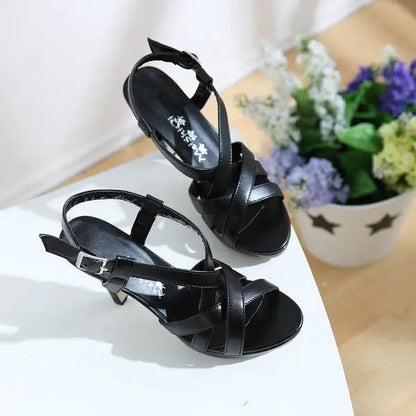 High Heel Sandals Buckle Roman Shoes Round Toe