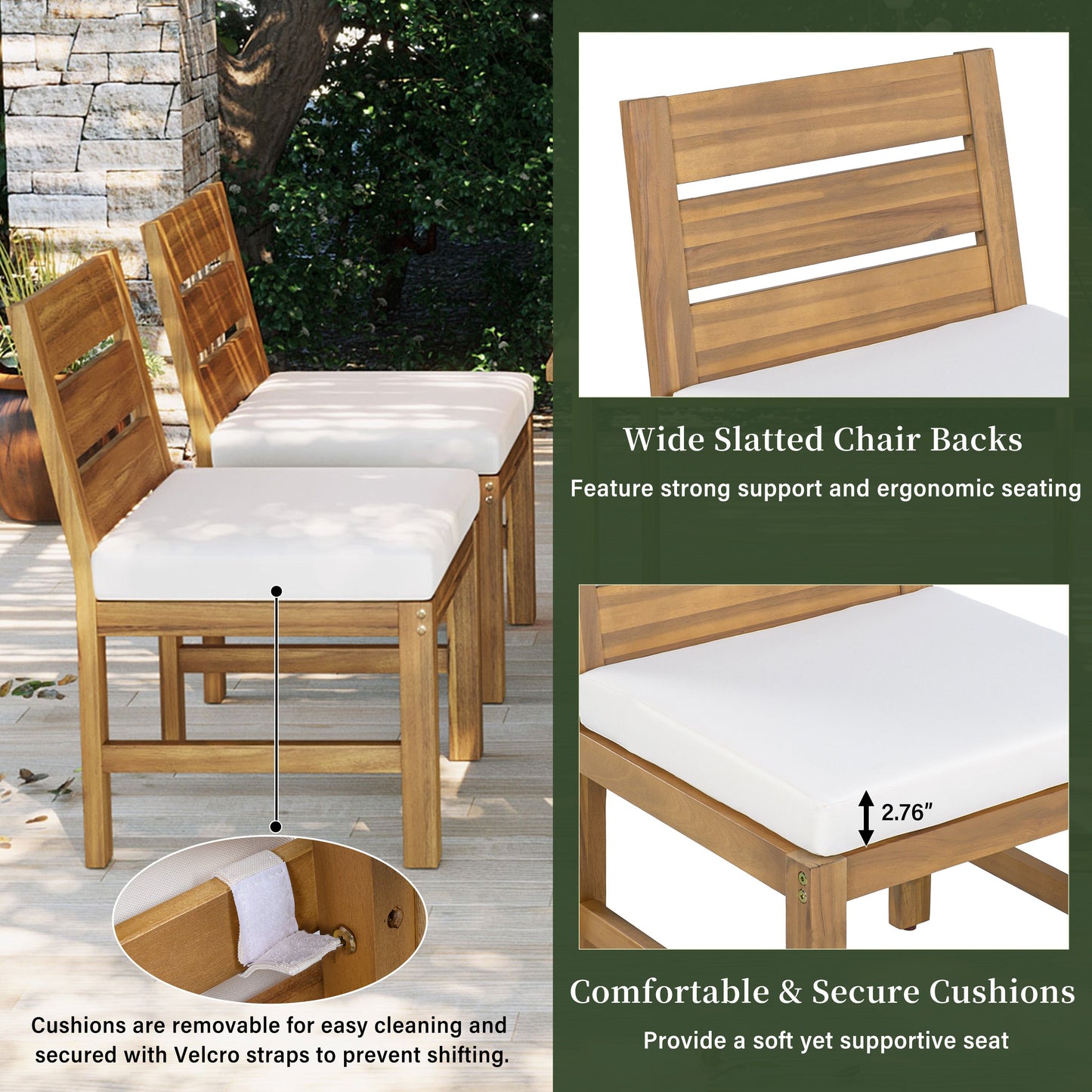 U_STYLE Farmhouse 5-Piece Outdoor Patio Dining Set by HouseOfZazla wood chairs with cushions on Tampa Home & Garden Store