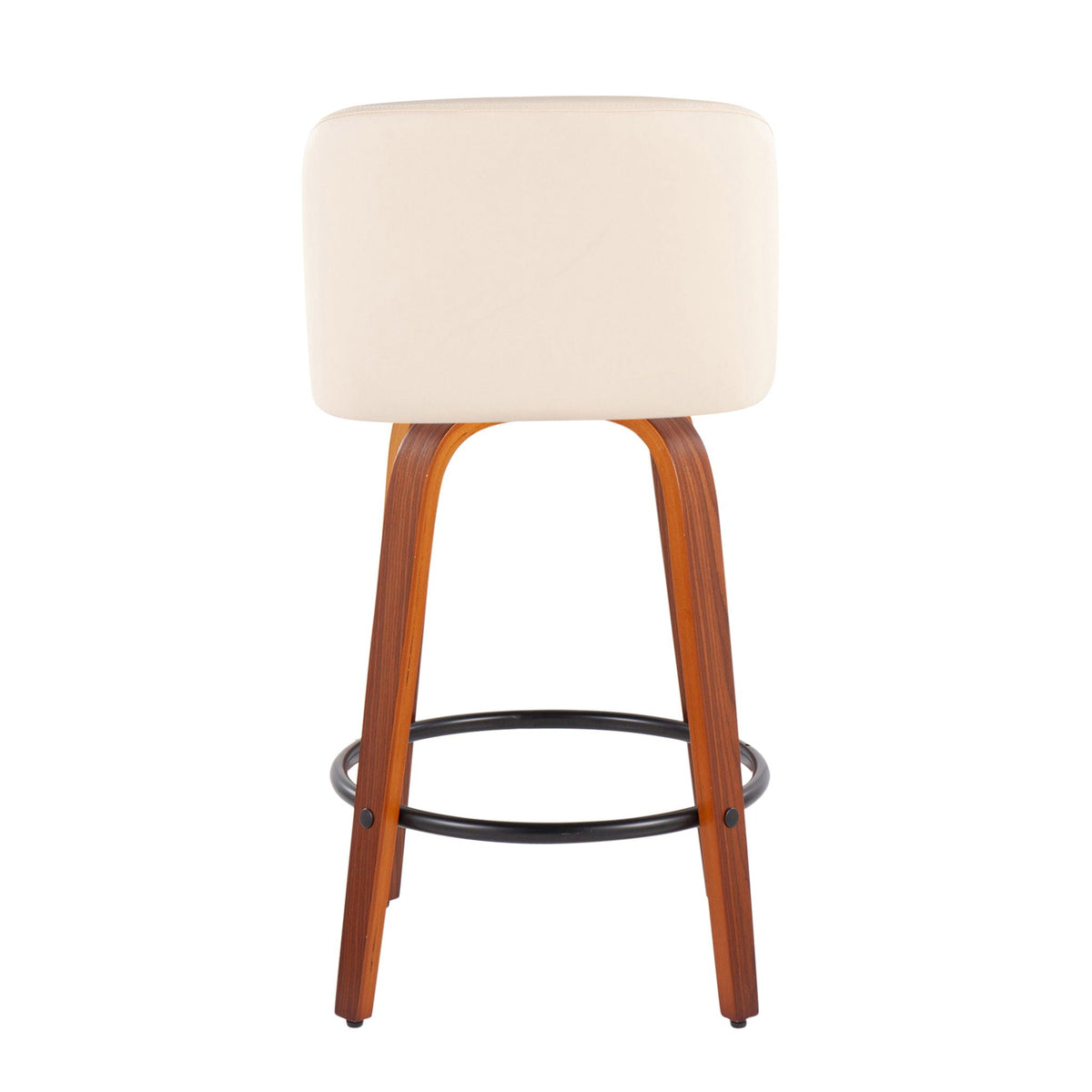 Toriano MCM counter stool beige upholstered back, curved wood legs with black footrest on Tampa Home & Garden Store