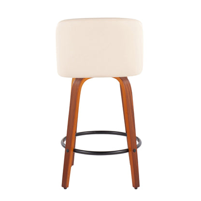 Toriano MCM counter stool beige upholstered back, curved wood legs with black footrest on Tampa Home & Garden Store