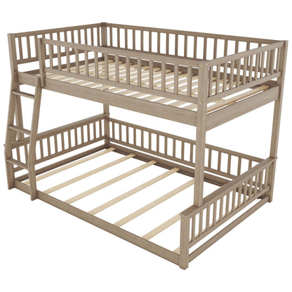 Bunk bed with ladder and guardrails in natural wood finish by HouseOfZazla on Tampa Home & Garden Store