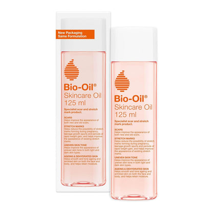 Bio-Oil Skincare Oil 125 ml duo bottles with white caps and orange logo beside a white box on Tampa Home & Garden Store