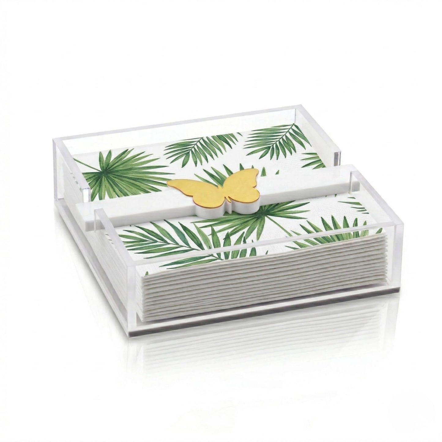 Clear Acrylic Napkin Holder with A Gold Butterfly
