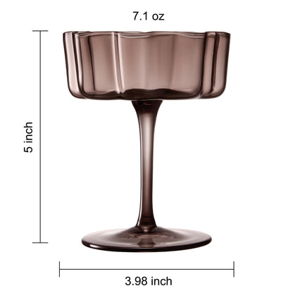 Venus Flower Wave Coupe Glasses Set of 6 Brown