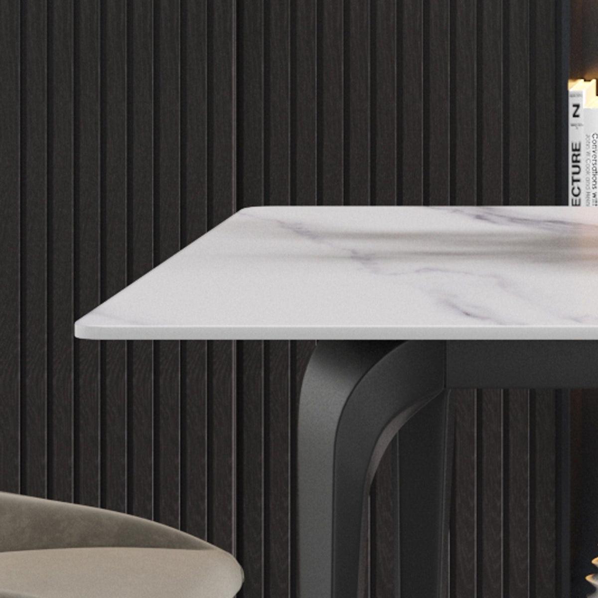 Dining table modern artificial stone top white with black metal legs on Tampa Home & Garden Store