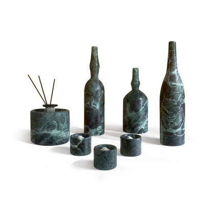 7-piece luxury natural green marble living room accessories set featuring tall vases and incense diffuser by Unique Piece Furniture on Tampa Home & Garden Store