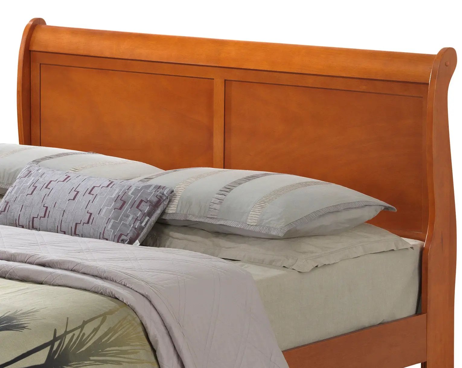 Louis Phillipe Panel Sleigh Bed in warm cherry wood with paneled headboard and curved posts on Tampa Home & Garden Store