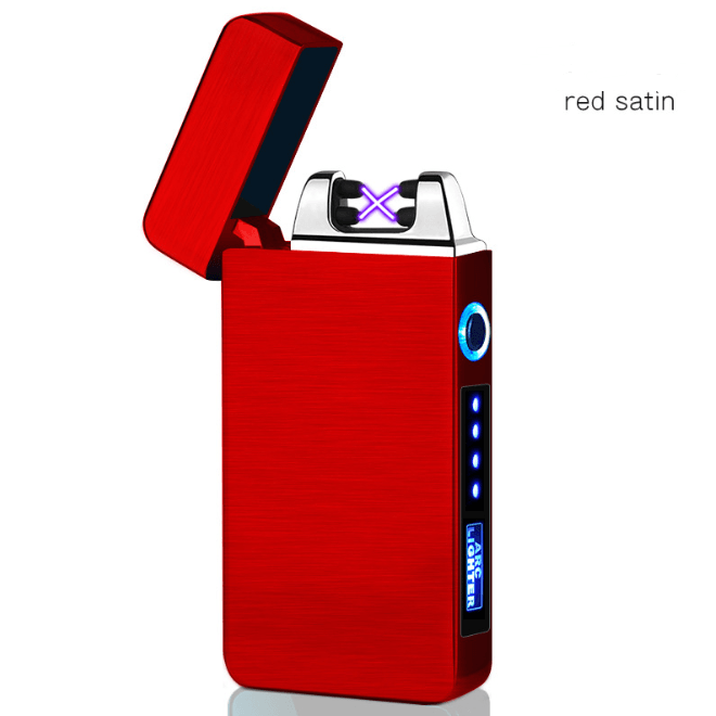 Lighter Stevvex red satin metal windproof dual-arc plasma USB rechargeable battery indicator on Tampa Home & Garden Store