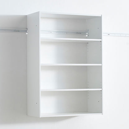 Wall-mounted white wardrobe unit with open shelves and metal rail system HouseOfZazla on Tampa Home & Garden Store