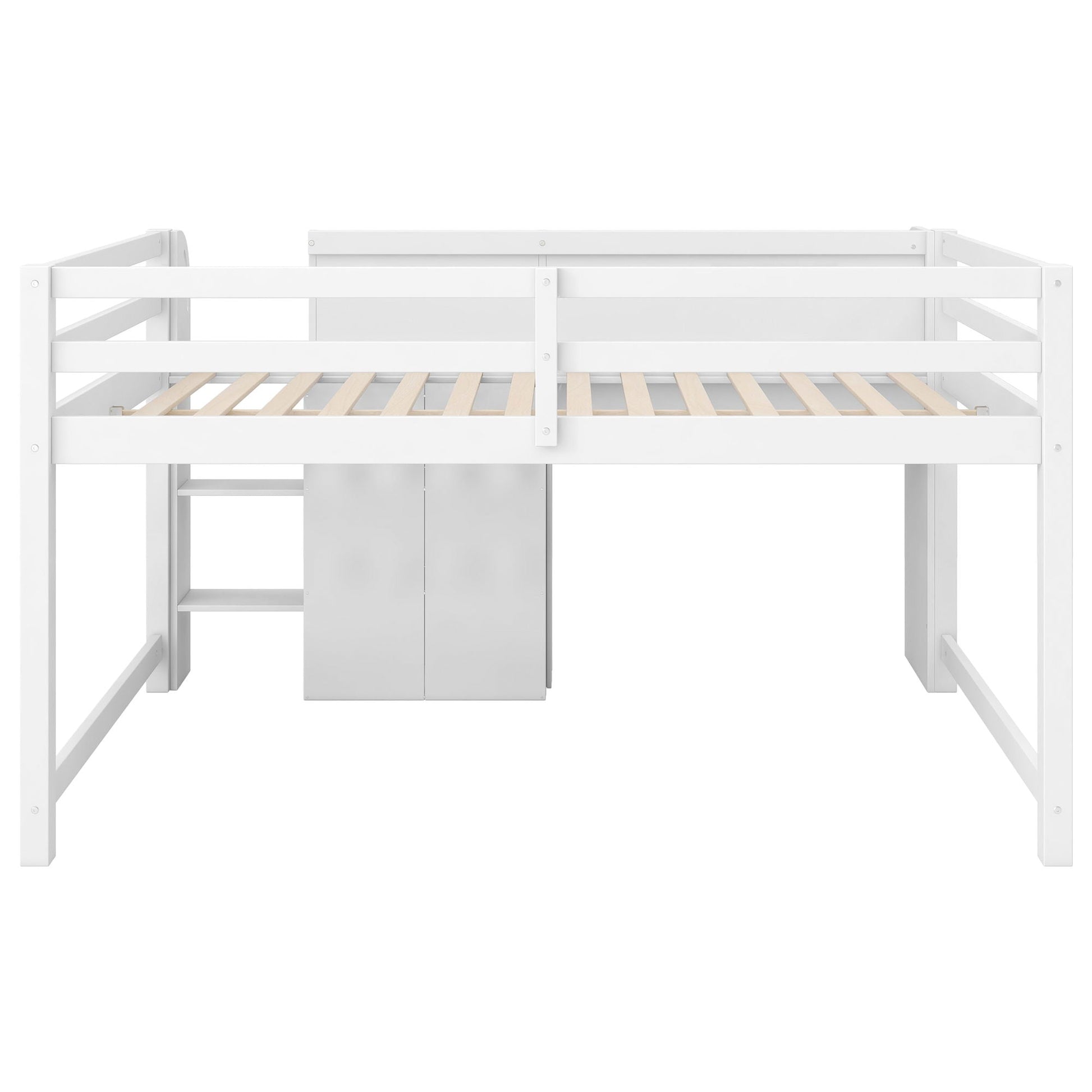 Low loft bed with built-in desk, storage cabinets and bookcase in white by HouseOfZazla on Tampa Home & Garden Store