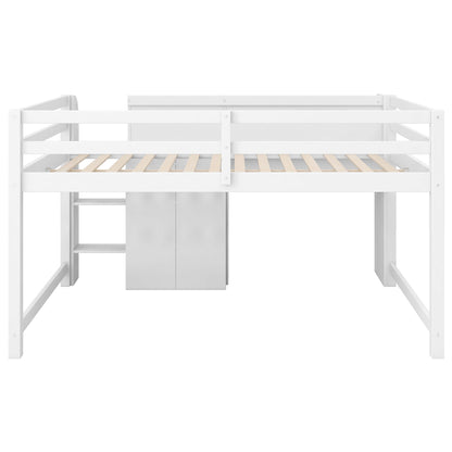 Low loft bed with built-in desk, storage cabinets and bookcase in white by HouseOfZazla on Tampa Home & Garden Store