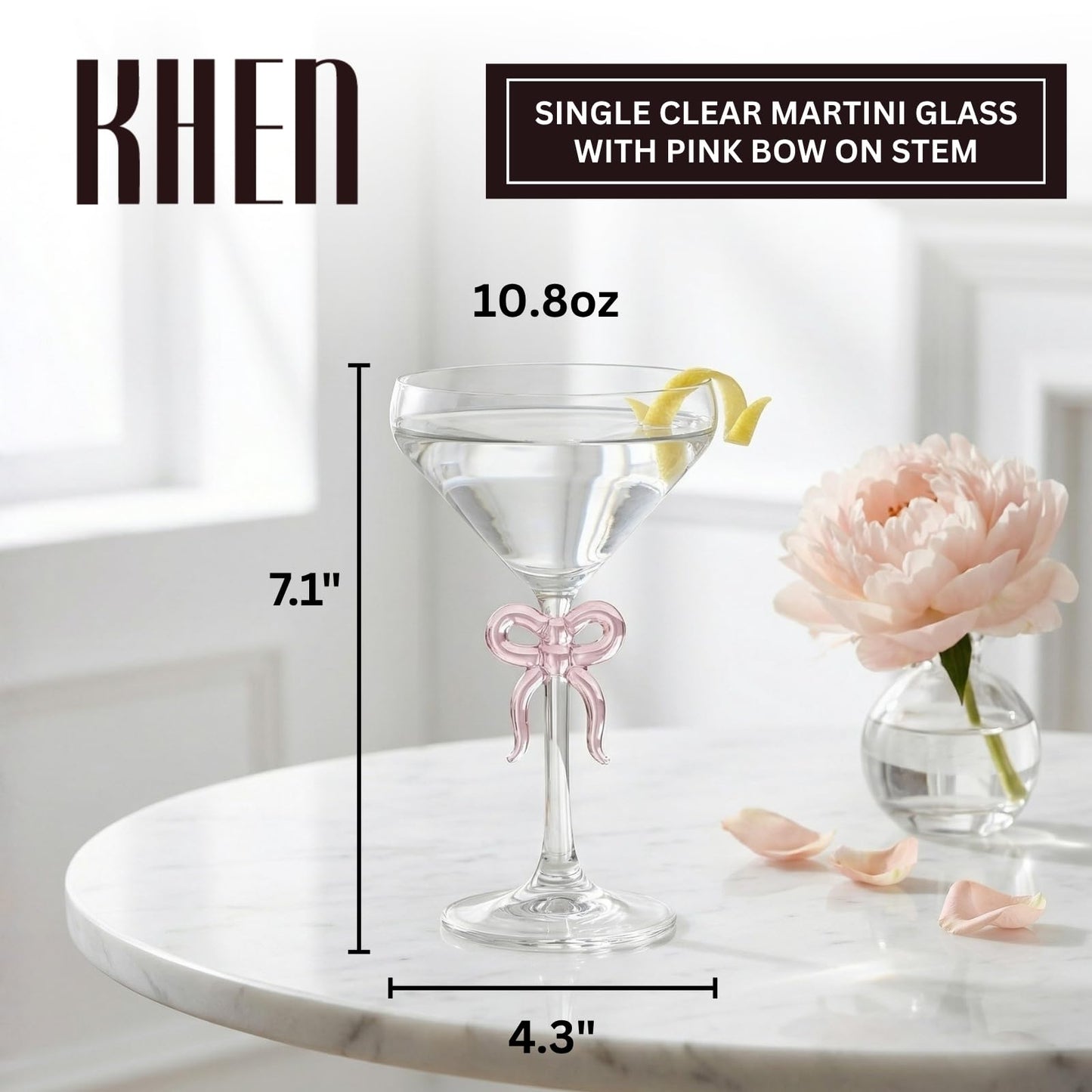 Single Clear Martini Glass with a Pink Bow