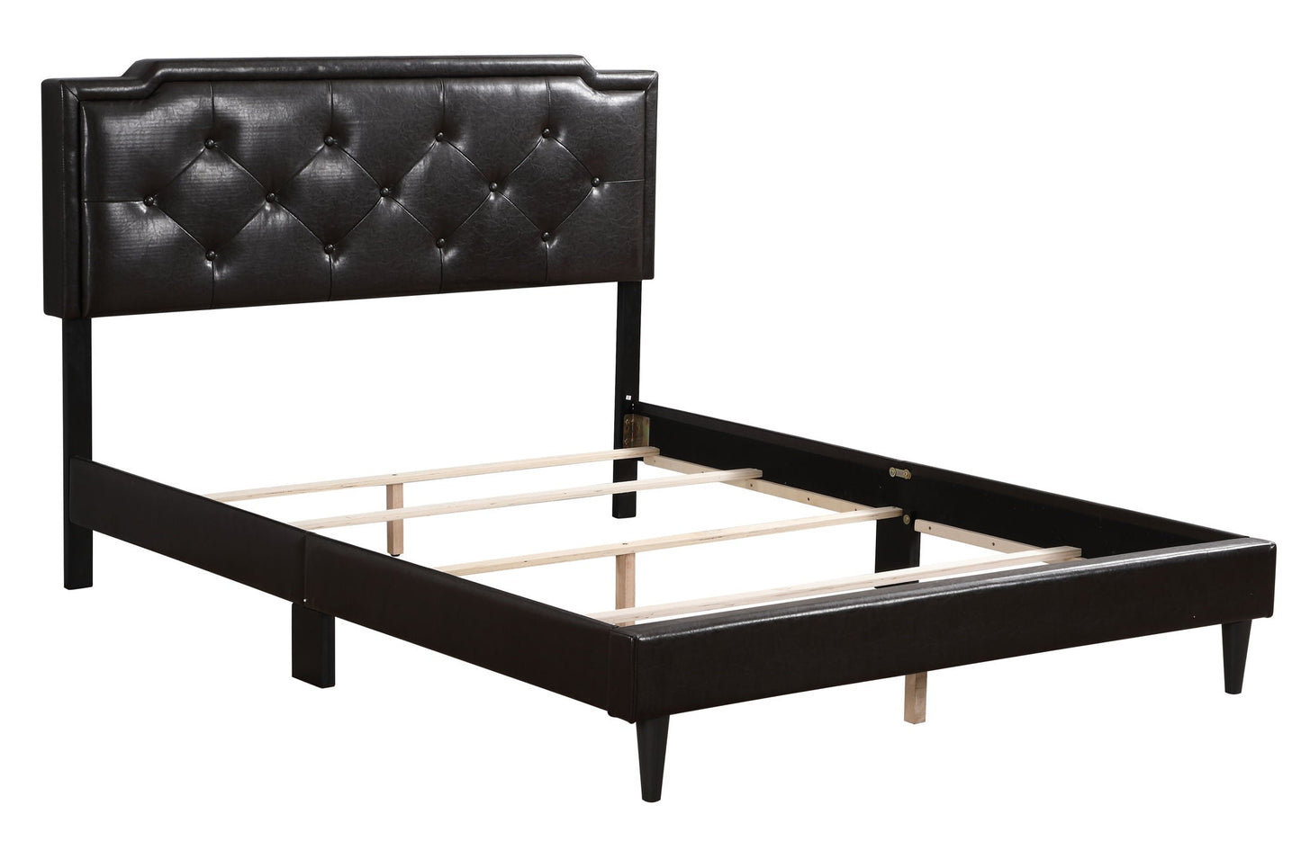 Button tufted bed by HouseOfZazla in black faux leather with tufting, metal legs on Tampa Home & Garden Store