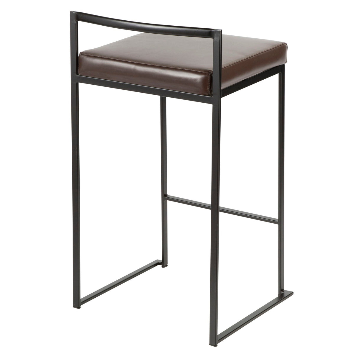 Stackable counter stools with brown cushions and black frames on Tampa Home & Garden Store
