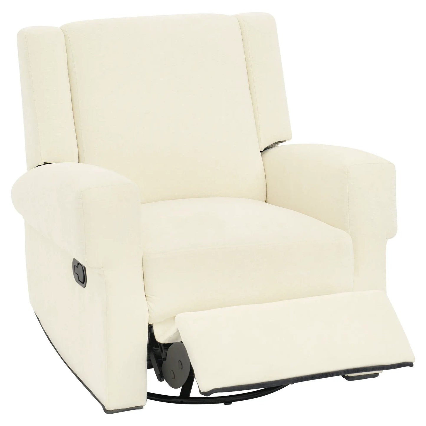 Manual recliner chair with swivel rocker base, cream fabric upholstery on Tampa Home & Garden Store