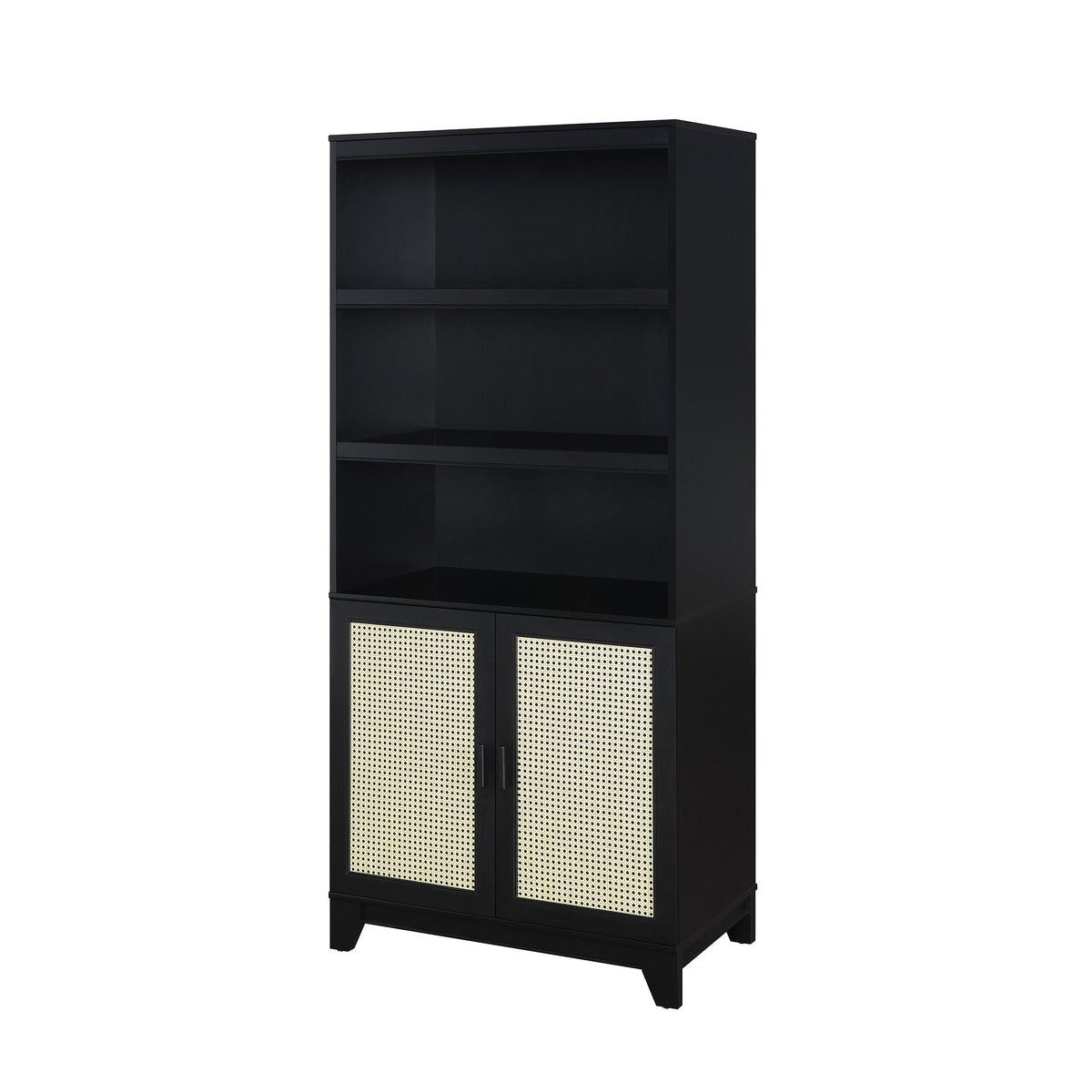Sheridan Bookcase Cabinet with Modern Cane, 7-shelf storage, black finish by HouseOfZazla on Tampa Home & Garden Store