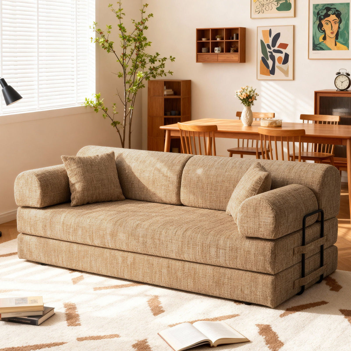 Modern Two Tone Fabric Sofa and Convertible Bed