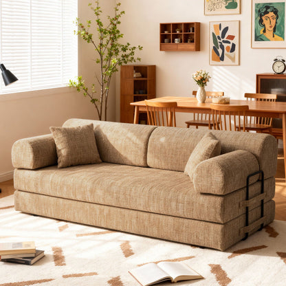 Modern Two Tone Fabric Sofa and Convertible Bed