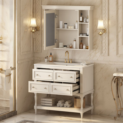 Bathroom vanity with medicine cabinet, cream 4 drawers, adjustable shelf HouseOfZazla on Tampa Home & Garden Store