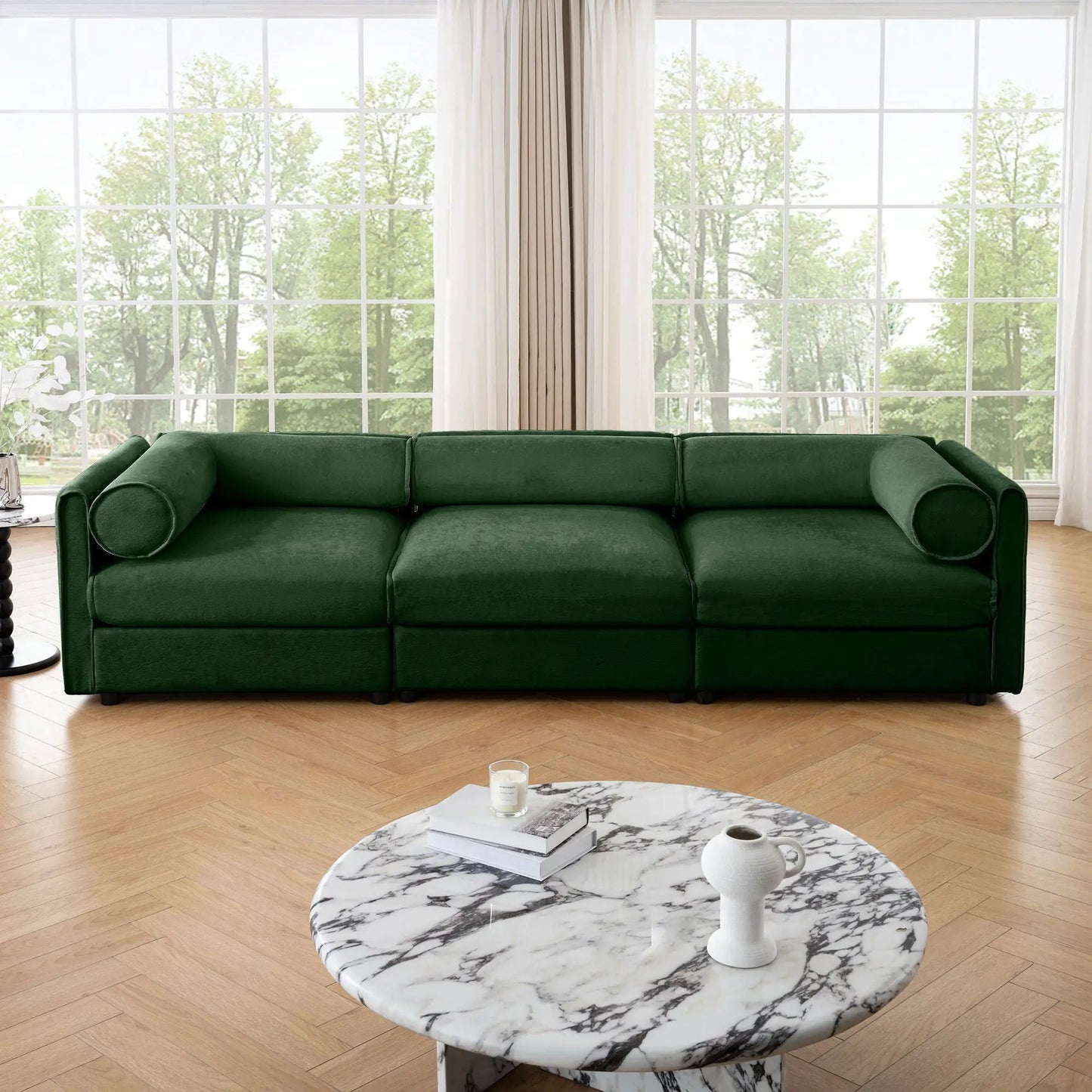 Stylish Sofa With Storage Seat And Cylindrical Backrest in green by Unique Piece Furniture on Tampa Home & Garden Store