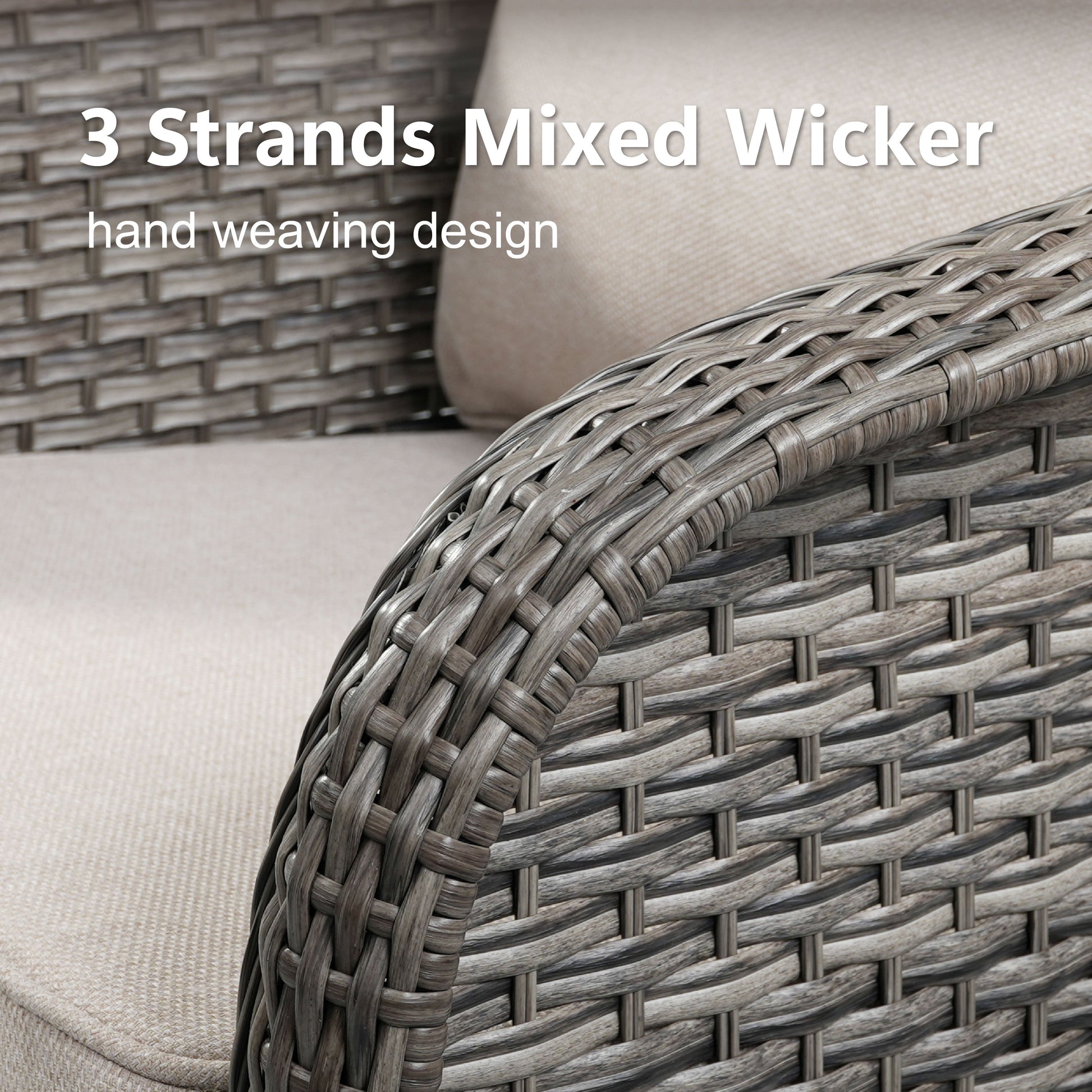3-seat PE wicker outdoor sofa with gray-brown handwoven rattan weave for patio seating on Tampa Home & Garden Store