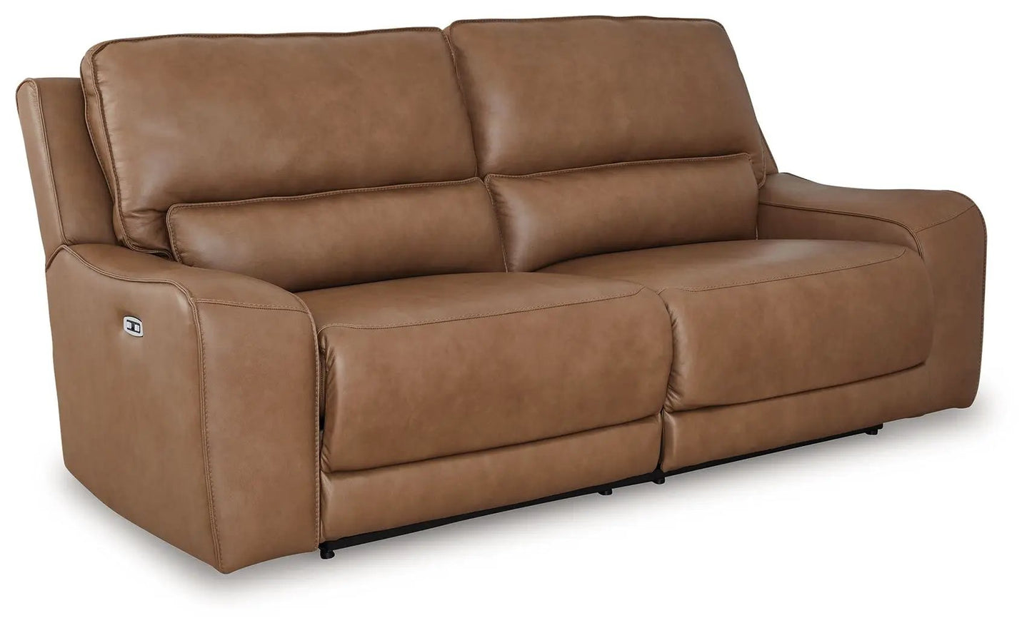 DeepWakes 2 Seat Power Reclining Sofa in tan brown leather with adjustable headrests on Tampa Home & Garden Store