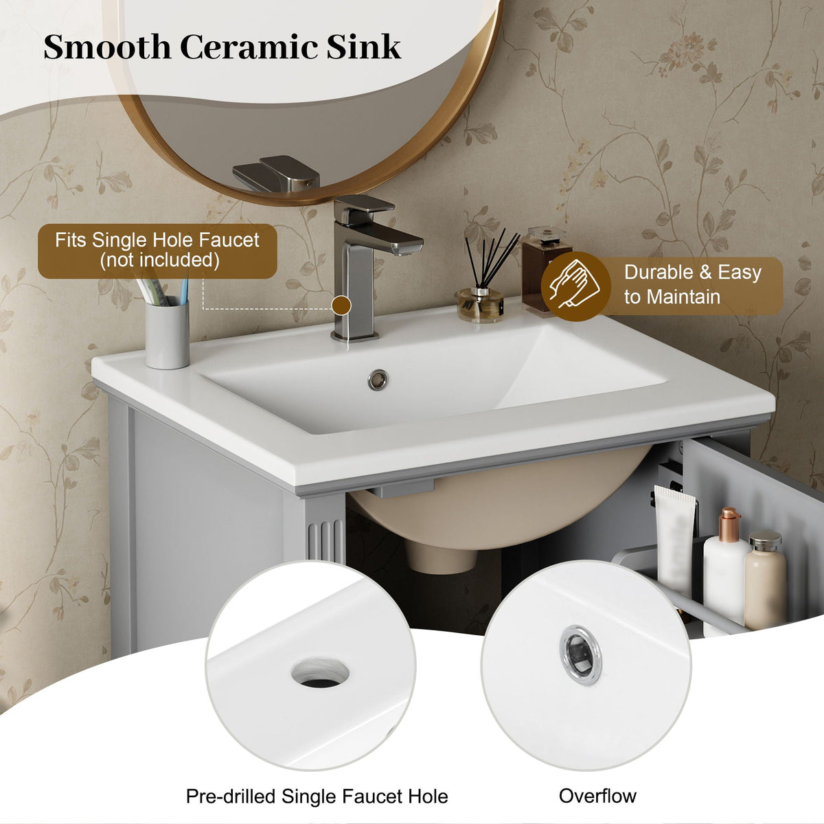 Retro bathroom vanity with sink in green or dark gray, soft-close doors by HouseOfZazla on Tampa Home & Garden Store