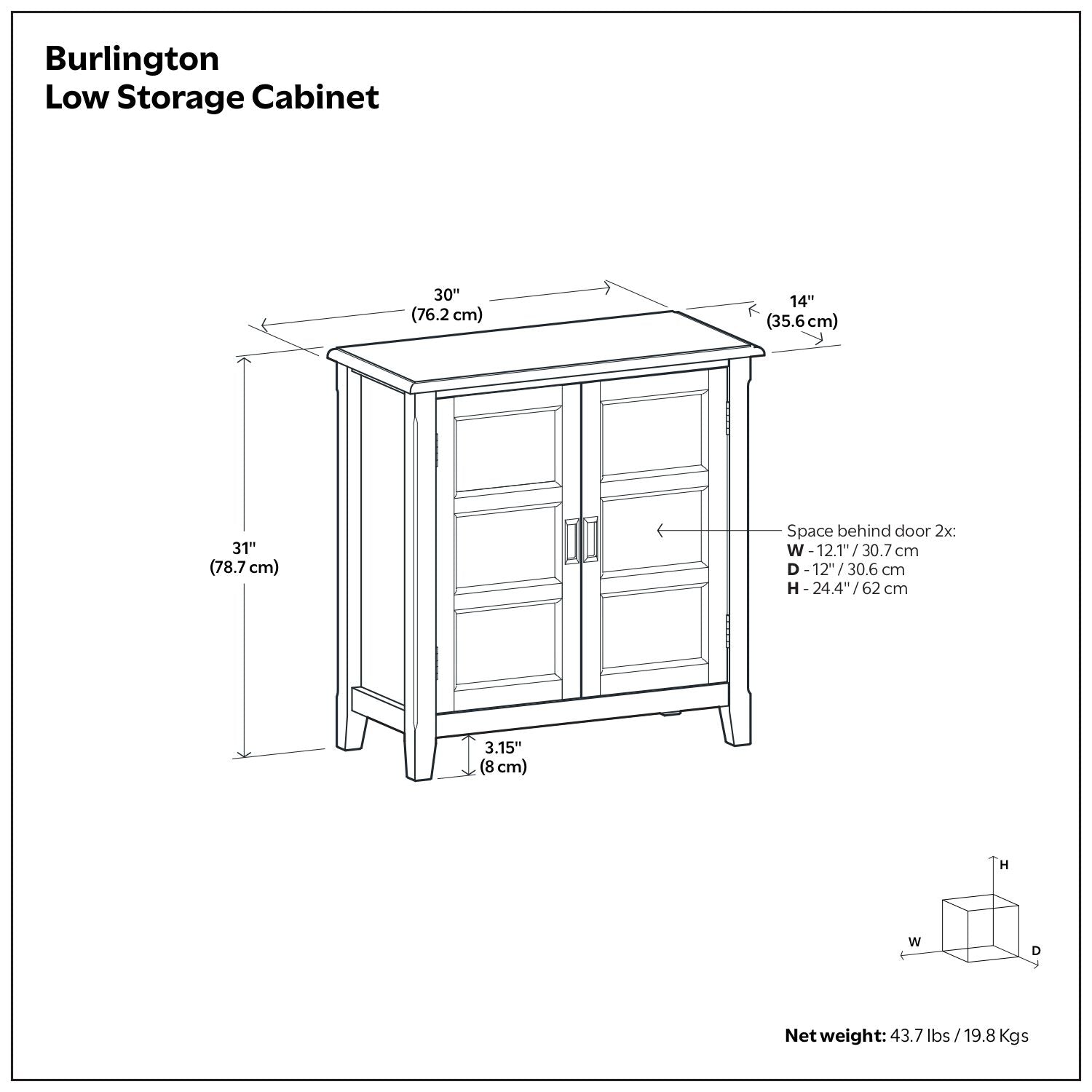Burlington handcrafted low storage cabinet with double doors, 30in wide by 31in tall on Tampa Home & Garden Store