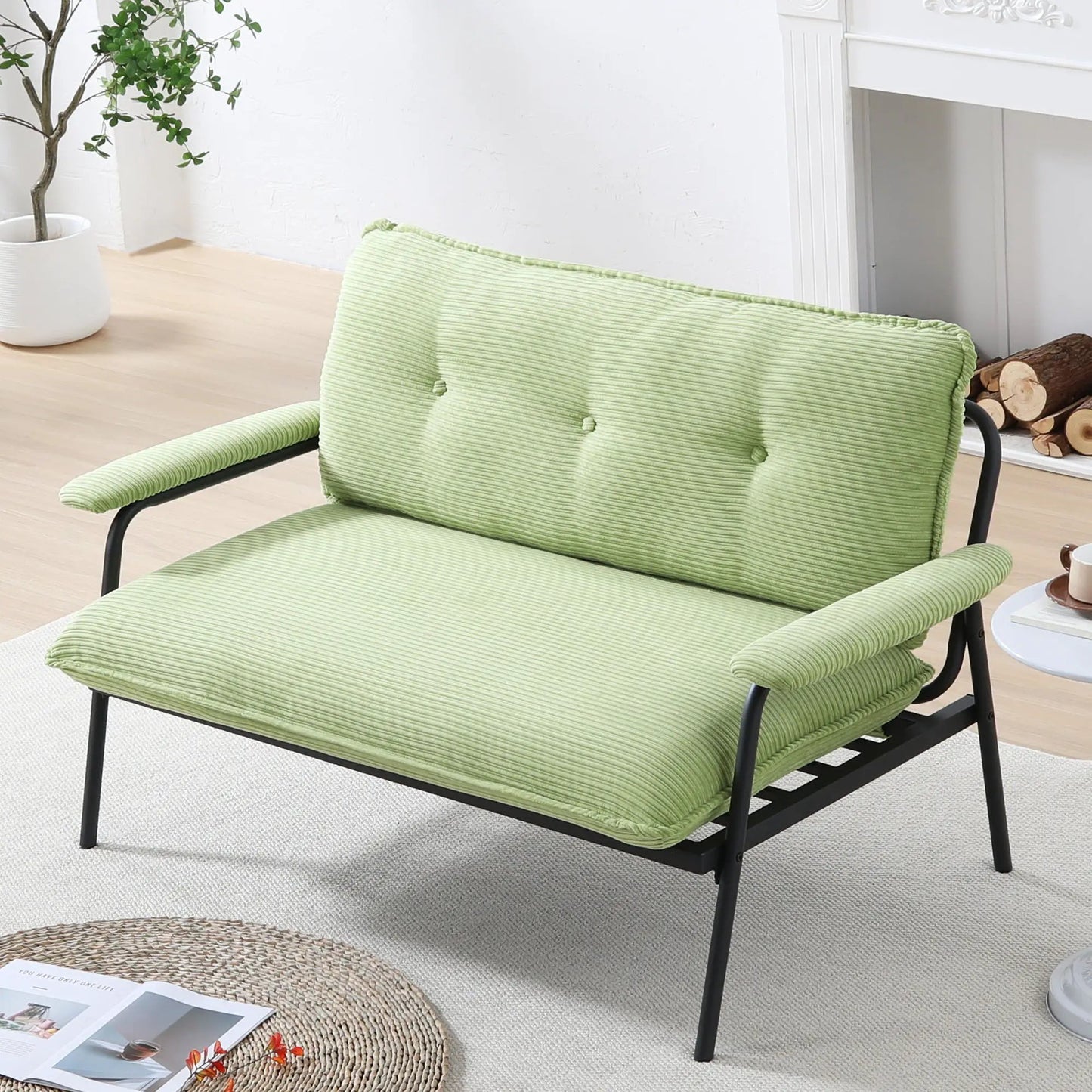 Two-seat green ribbed sofa with sponge-filled cushions by Unique Piece Furniture on Tampa Home & Garden Store