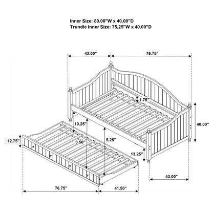 Twin Daybed with Trundle Storage Bed in white by HouseOfZazla; dimensional schematic on Tampa Home & Garden Store