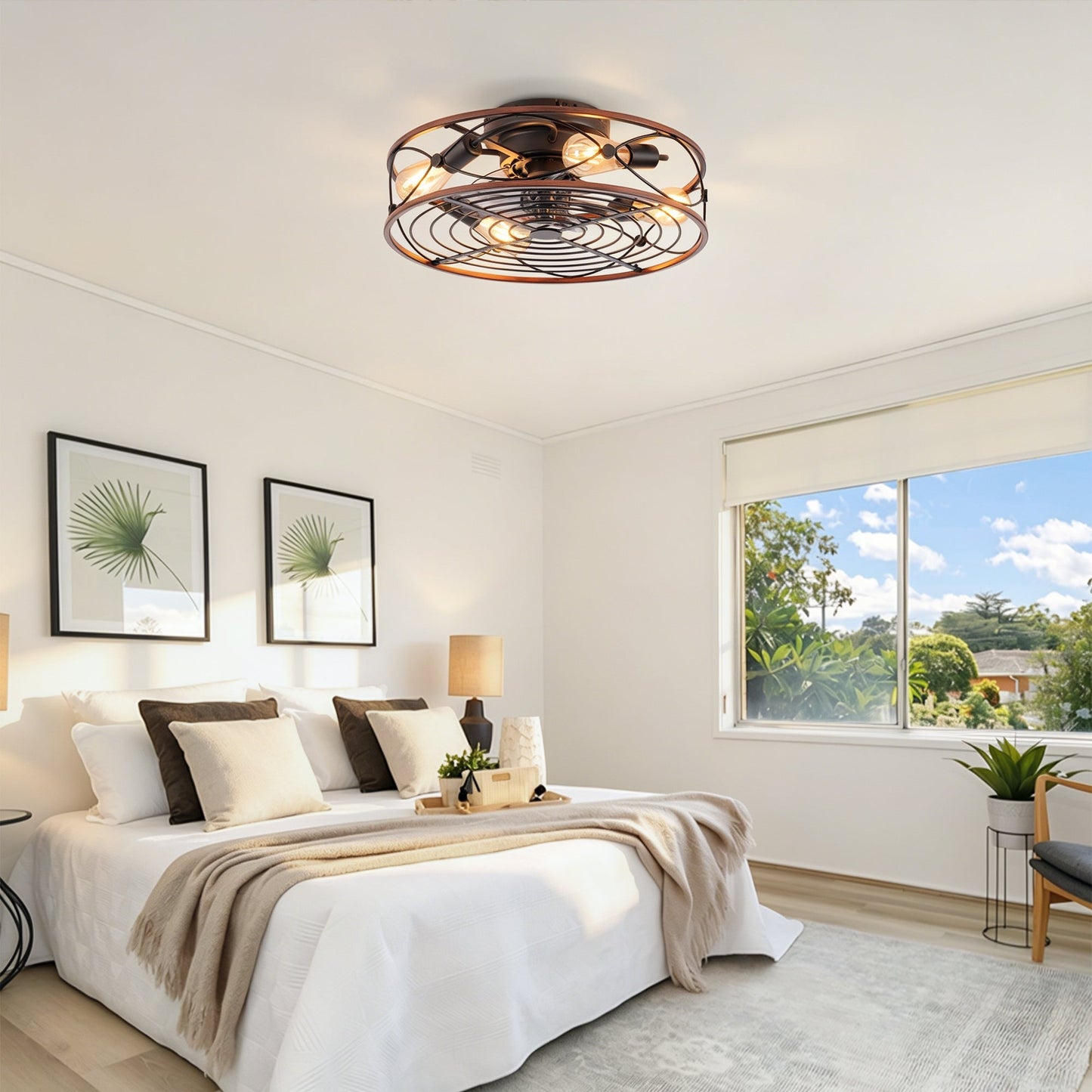 20'' Mounting Type Caged Ceiling Fan with Lights and Remote Control, bronze cage for bedroom on Tampa Home & Garden Store