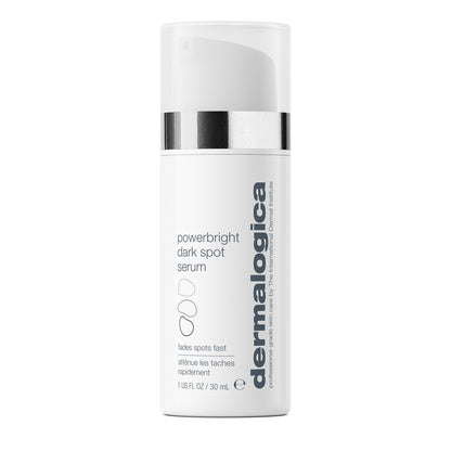 Face serum Dermalogica PowerBright dark spot serum bottle with white pump and silver band on Tampa Home & Garden Store